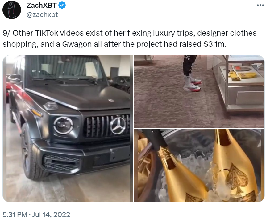 Twitter Screenshot Of Evidence Of Carpet Mining By Zachxbt